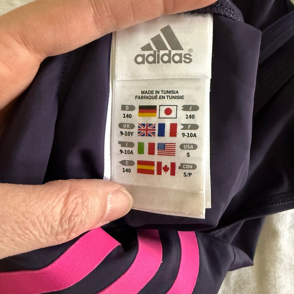 ADIDAS Essence Navy Core 3-Stripes Girls One Piece Swimsuit, 9/10 - Picture 3 of 7